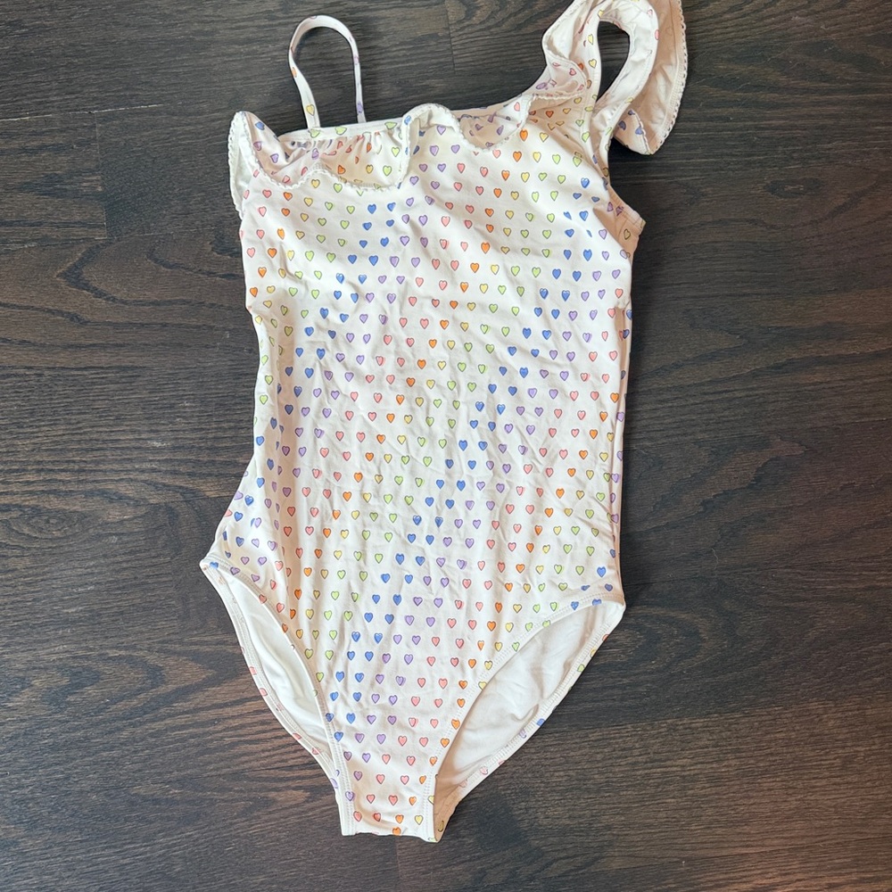 Colorful Heart Patterned One-Shoulder Swimsuit